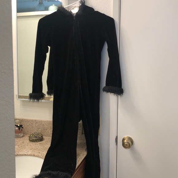 Spooky night velvet cat jumpsuit w hoodie size 7/8 - Picture 1 of 7